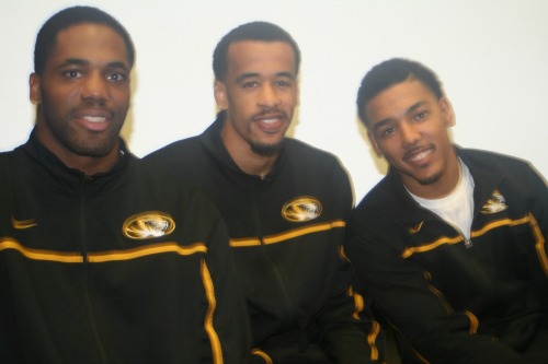 From left, Alex Oriakhi, Laurence Bowers, and Phil Pressey, visited Grandview High School on April 18 to talk about the balance between athletics and academics.