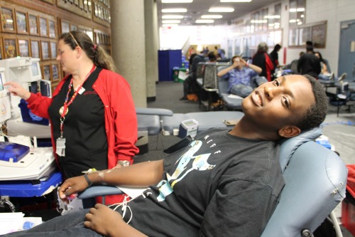 Antonio Polk, a junior, donates blood on Oct. 6 for the FCCLA Blood Drive. The blood drive was held in the north gym foyer. 