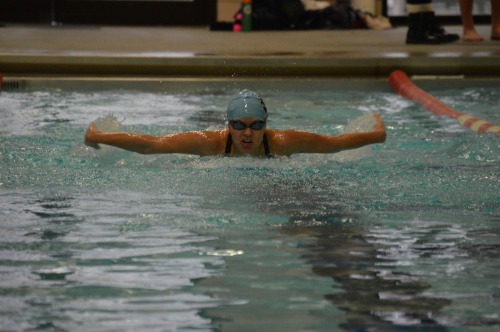 Senior Vanessa Dominguez swims the butterfly in the 200 meter individual medley.