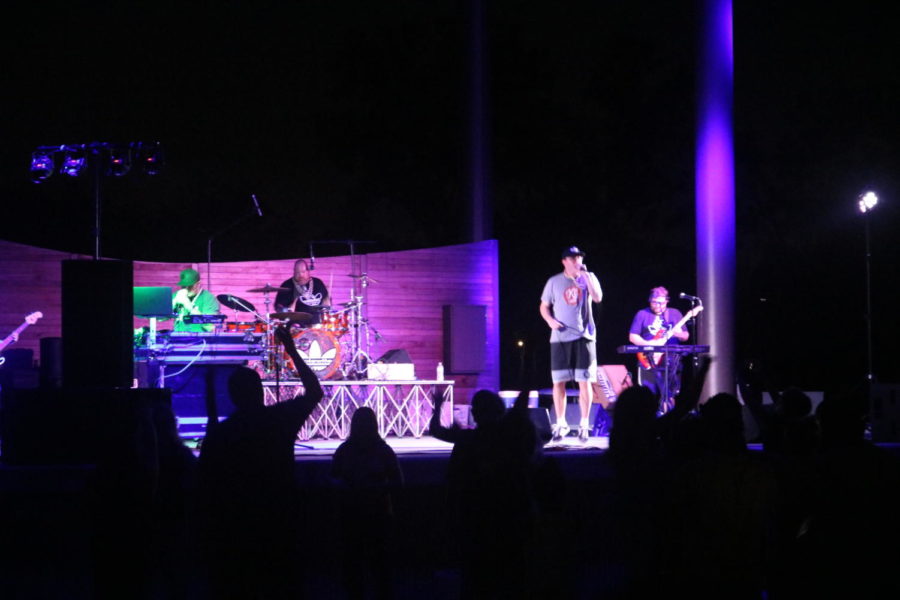 The All Stars band performing at the Grandview Amphitheater.