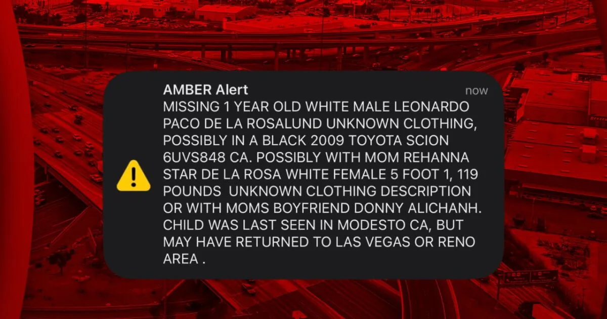 Police lights flashing during an Amber Alert investigation in Las Vegas